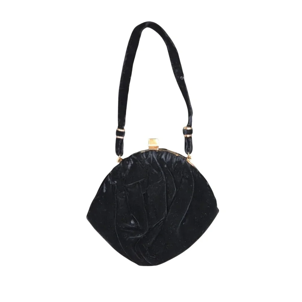 Vintage 40s/50s Ingber MCM Black Velvet Evening Handbag Purse Clutch
